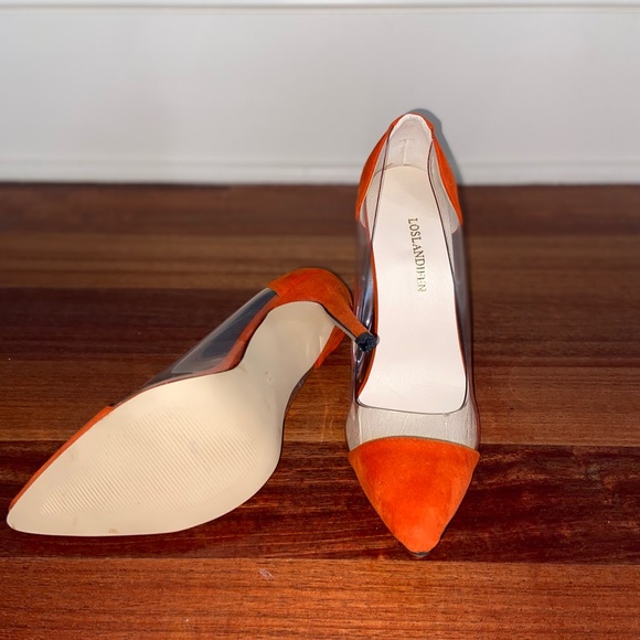 Clear and Orange Suede Heels - Picture 3 of 4